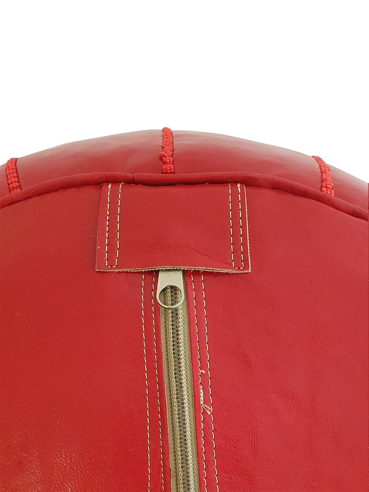 Handcrafted Red Moroccan Leather Pouf Libitii Poufs LIB-0182-1