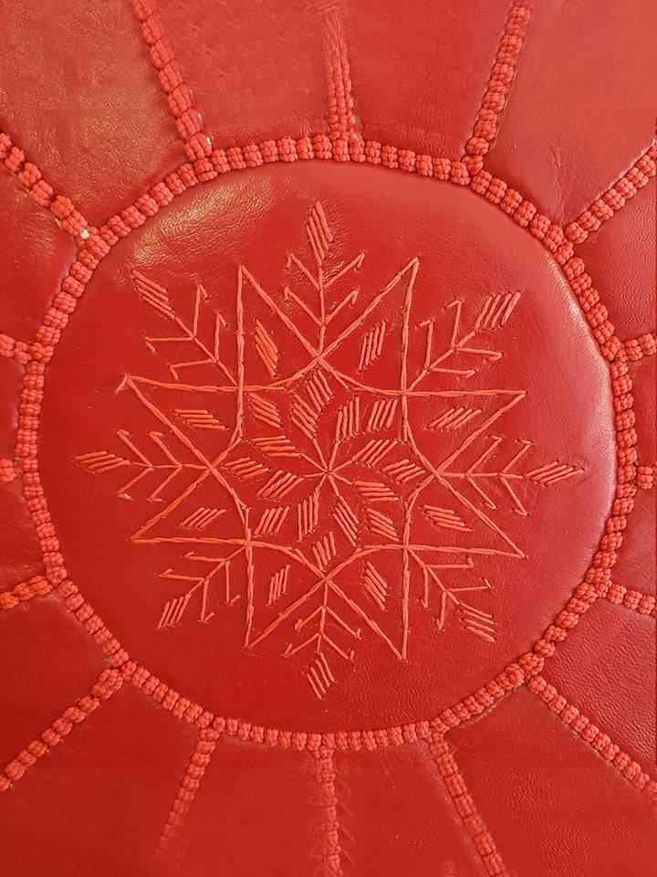 Handcrafted Red Moroccan Leather Pouf Libitii Poufs LIB-0182-3