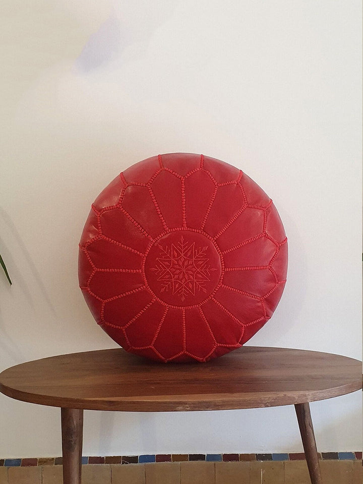 Handcrafted Red Moroccan Leather Pouf Libitii Poufs LIB-0182-4