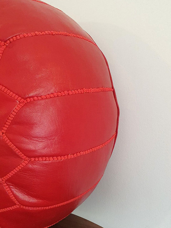 Handcrafted Red Moroccan Leather Pouf Libitii Poufs LIB-0182-5