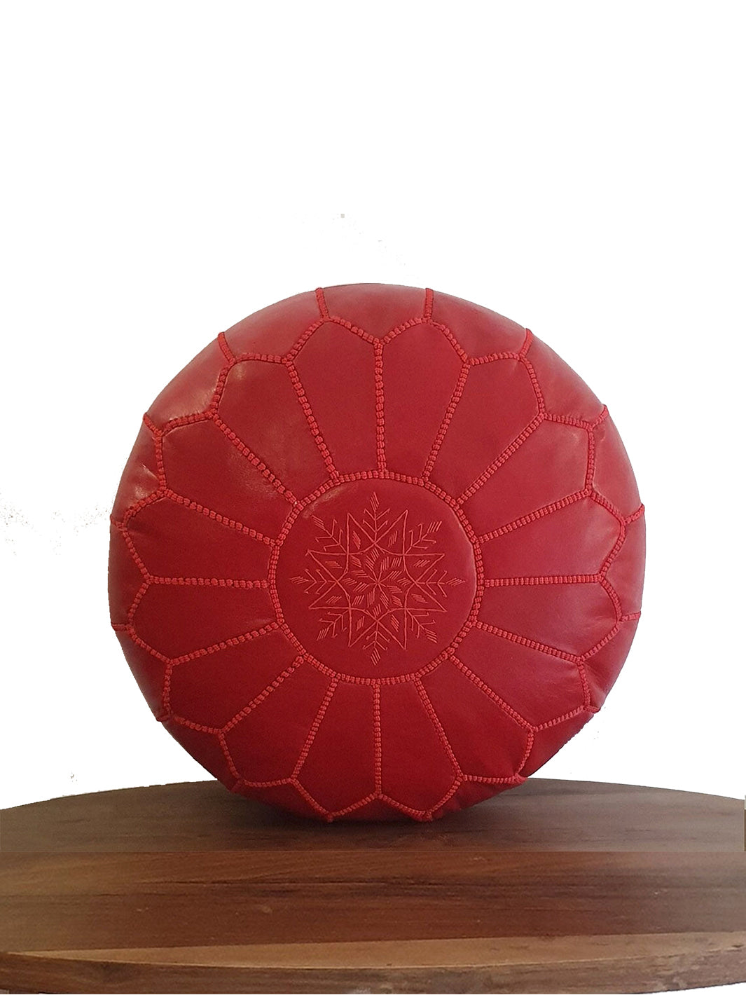 Handcrafted Red Moroccan Leather Pouf Libitii Poufs LIB-0182