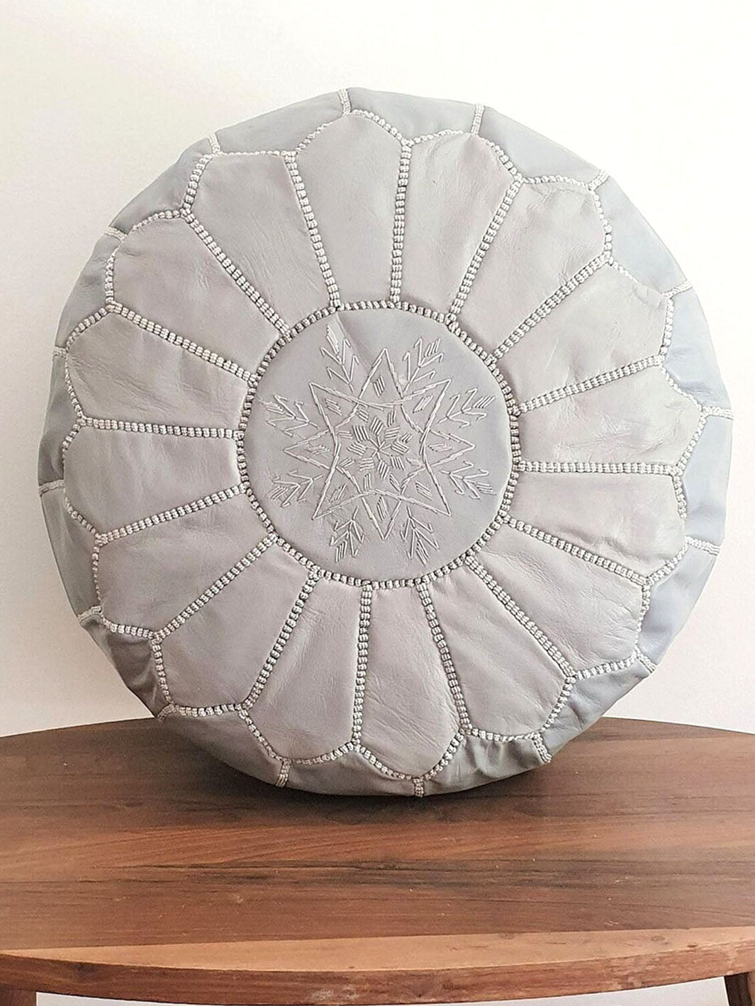 Handcrafted Grey Moroccan Leather Pouf Libitii Poufs LIB-0184-2