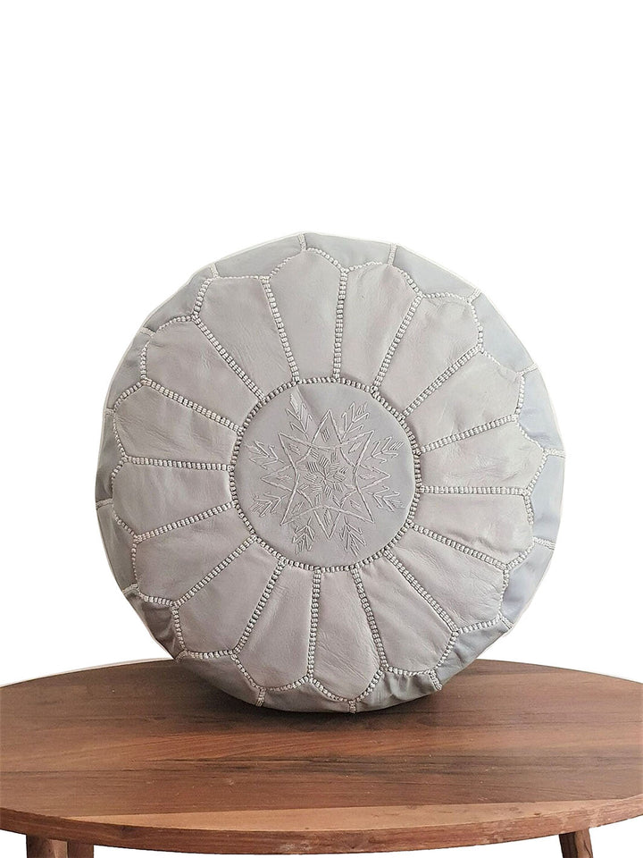 Handcrafted Grey Moroccan Leather Pouf Libitii Poufs LIB-0184
