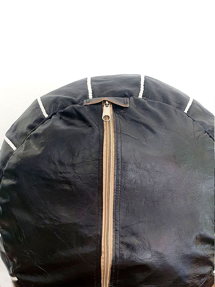 Handcrafted Black Moroccan Leather Pouf Libitii Poufs LIB-0186-1