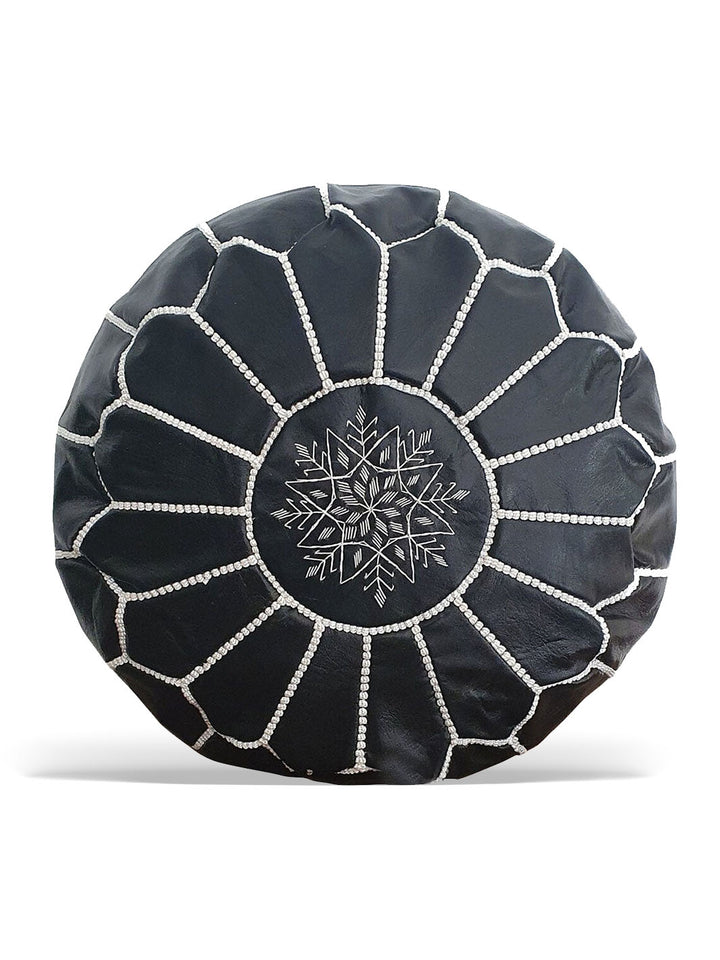 Handcrafted Black Moroccan Leather Pouf Libitii Poufs LIB-0186