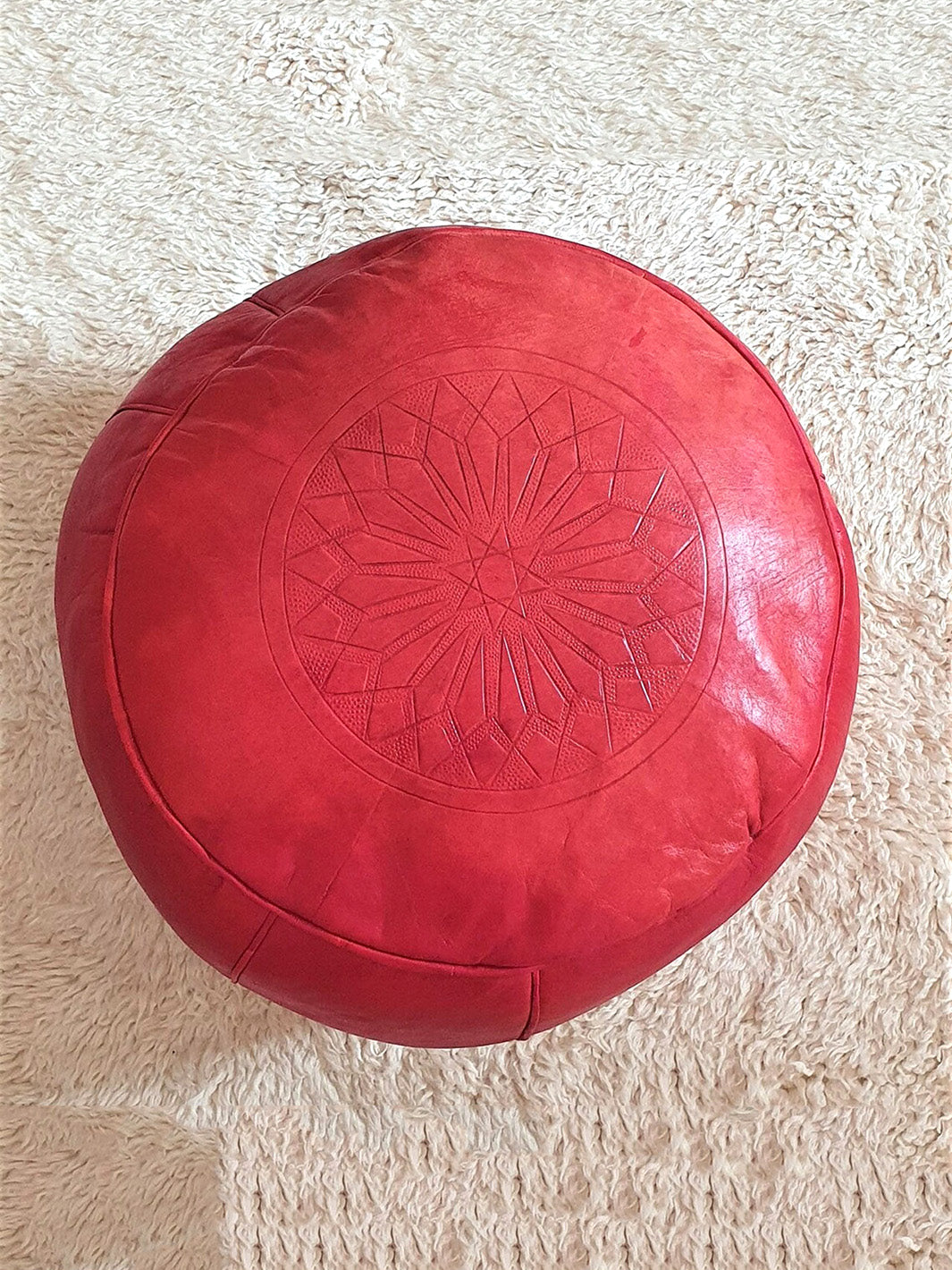Handcrafted Red or Blue Moroccan Leather Pouf Libitii Poufs LIB-0187-3