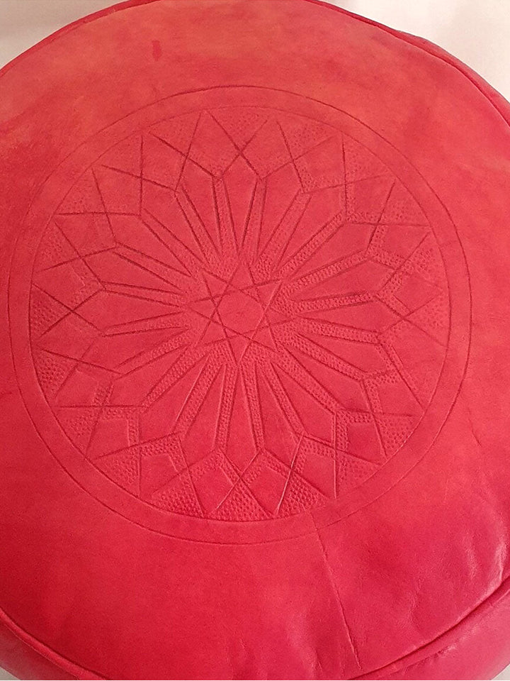 Handcrafted Red or Blue Moroccan Leather Pouf Libitii Poufs LIB-0187-4