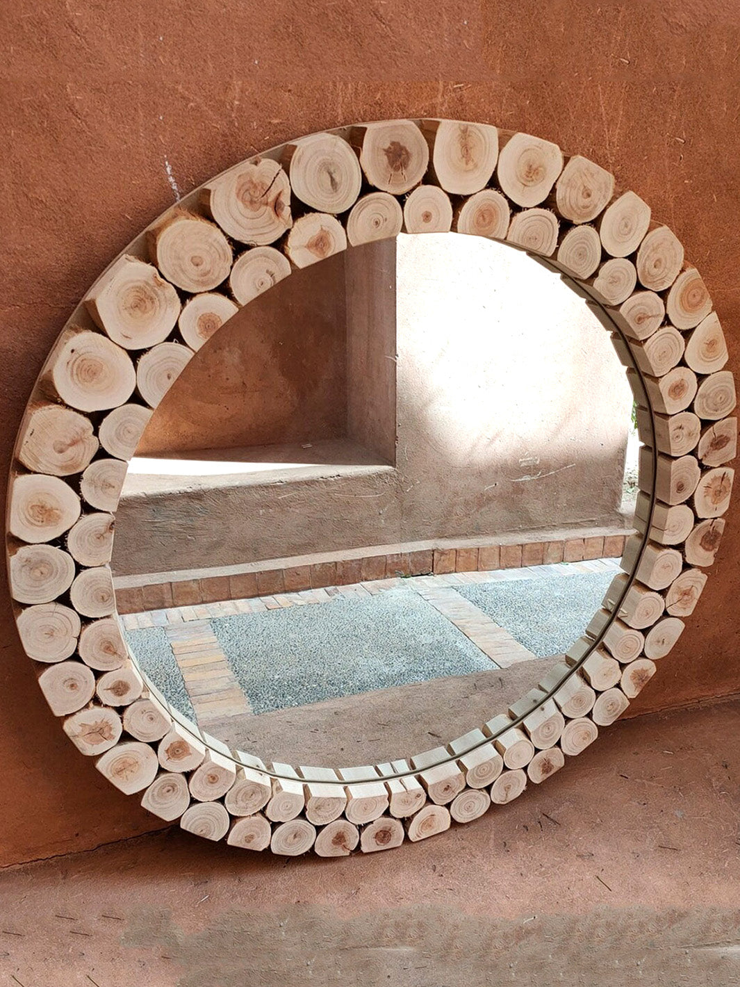 Handcrafted Large Rounded Wooden Wall Mirror | 80 cm Libitii Mirrors LIB-0189-2