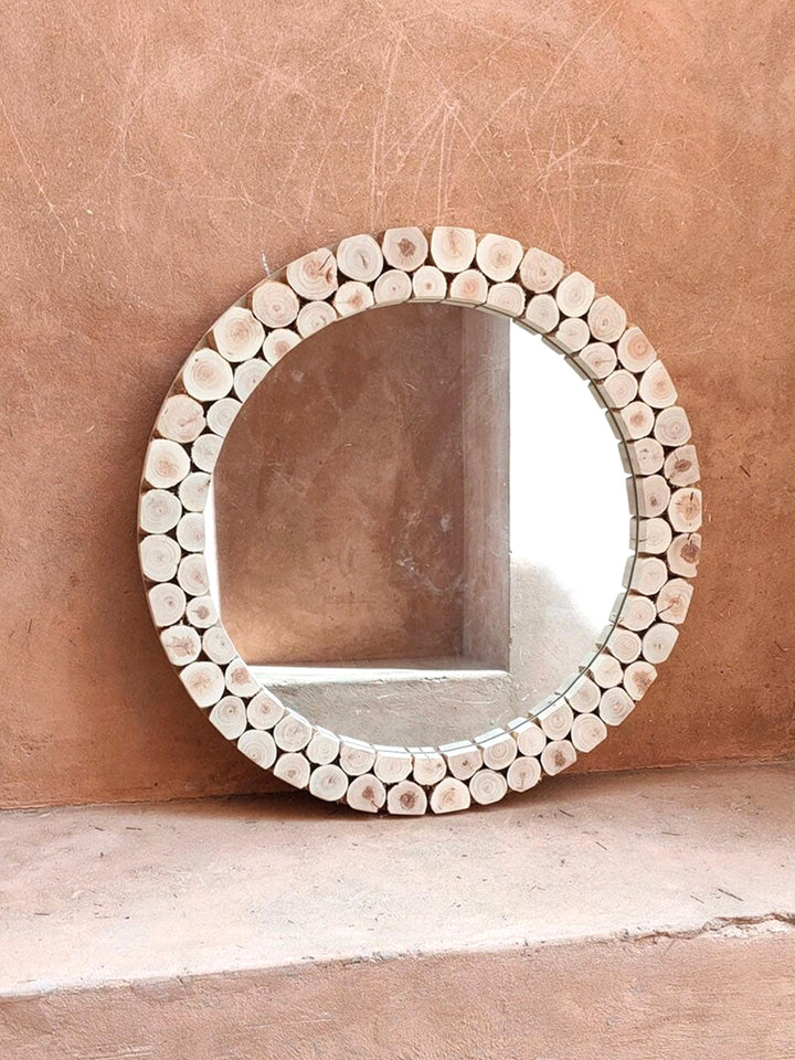 Handcrafted Large Rounded Wooden Wall Mirror | 80 cm Libitii Mirrors LIB-0189-5
