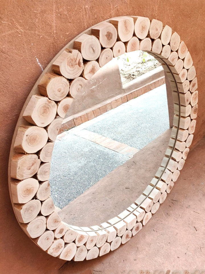 Handcrafted Large Rounded Wooden Wall Mirror | 80 cm Libitii Mirrors LIB-0189-6