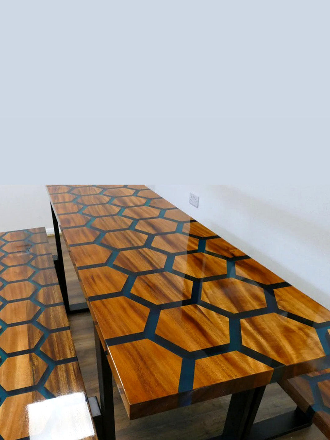 Handcrafted Rosewood Slab Epoxy Resin Wooden Dining Table & Benches Made 4 Decor Tables MDR0003-3