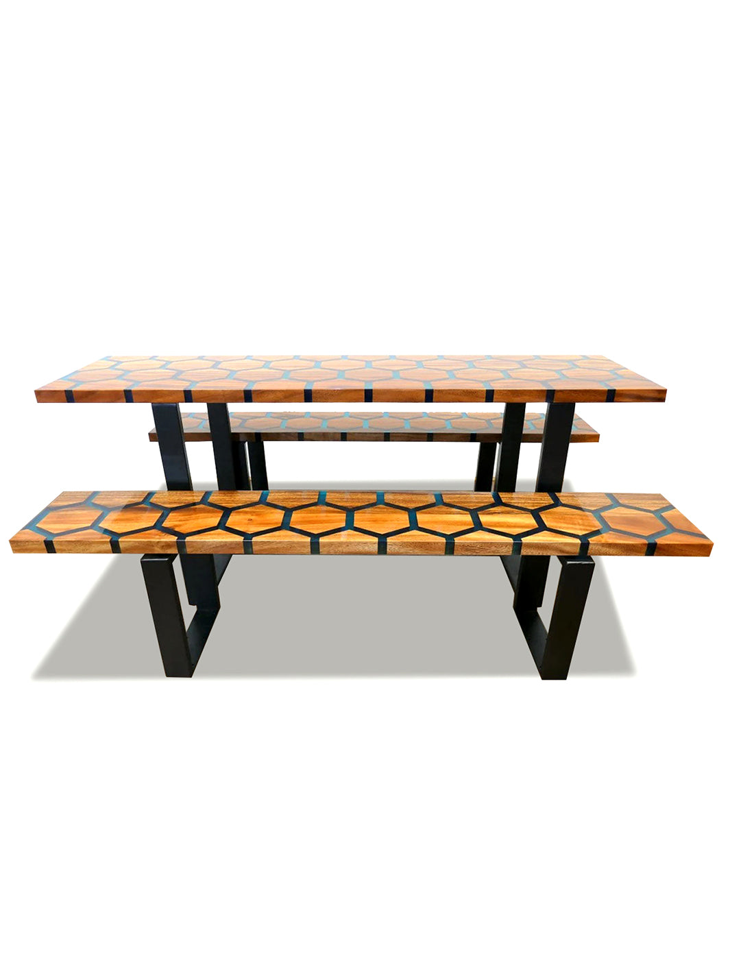 Handcrafted Rosewood Slab Epoxy Resin Wooden Dining Table & Benches Made 4 Decor Tables MDR0003