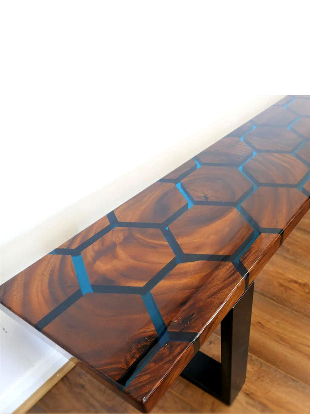 Hexagon Shape Handcrafted Epoxy Resin Wooden Bench | 180cm x 30cm