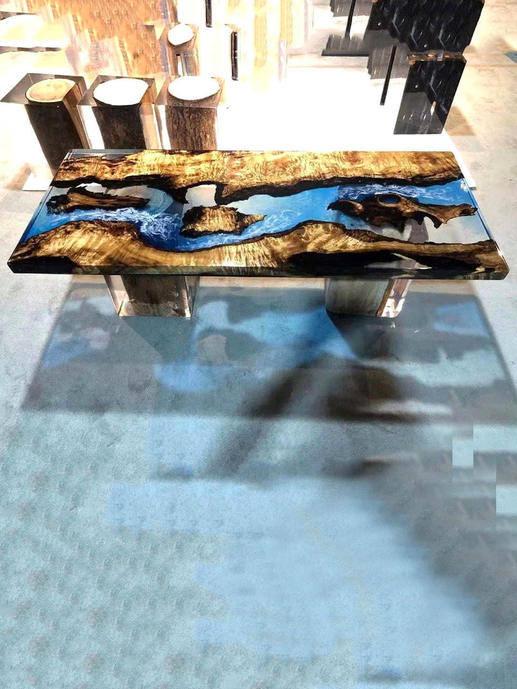 Handcrafted River Beach Epoxy Resin Wooden Coffee Table| 150x60cm Made 4 Decor Tables MDR0015-6