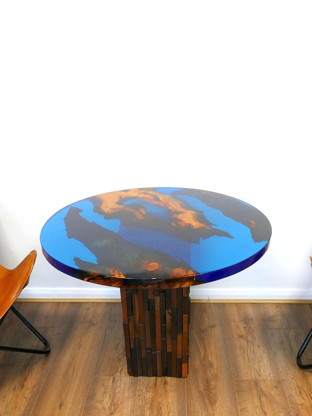Luxurious Circular Handcrafted River Beach Epoxy Resin Wooden Dining Table | 80cm Made 4 Decor Tables MDR0017-4