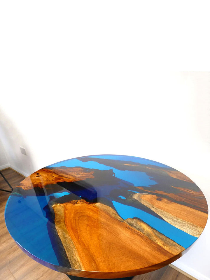 Luxurious Circular Handcrafted River Beach Epoxy Resin Wooden Dining Table | 80cm Made 4 Decor Tables MDR0017-5