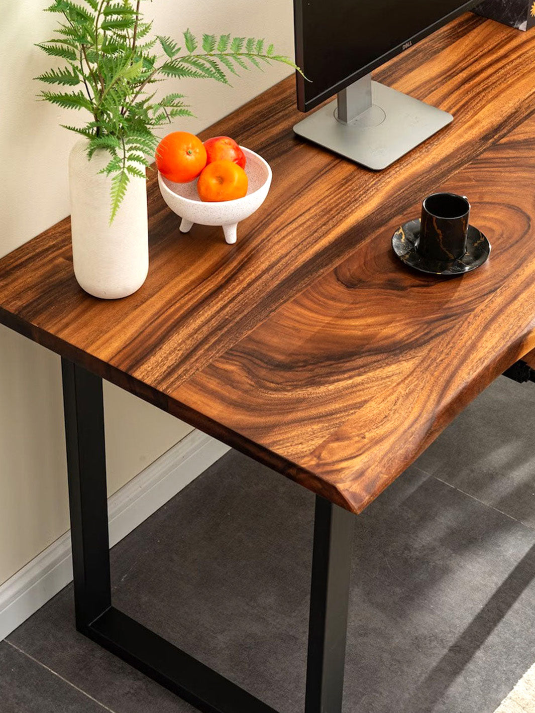 Handcrafted Modern Desk Dark Brown Walnut Wood Top Metal U-Shaped Legs Multiple Sizes Options