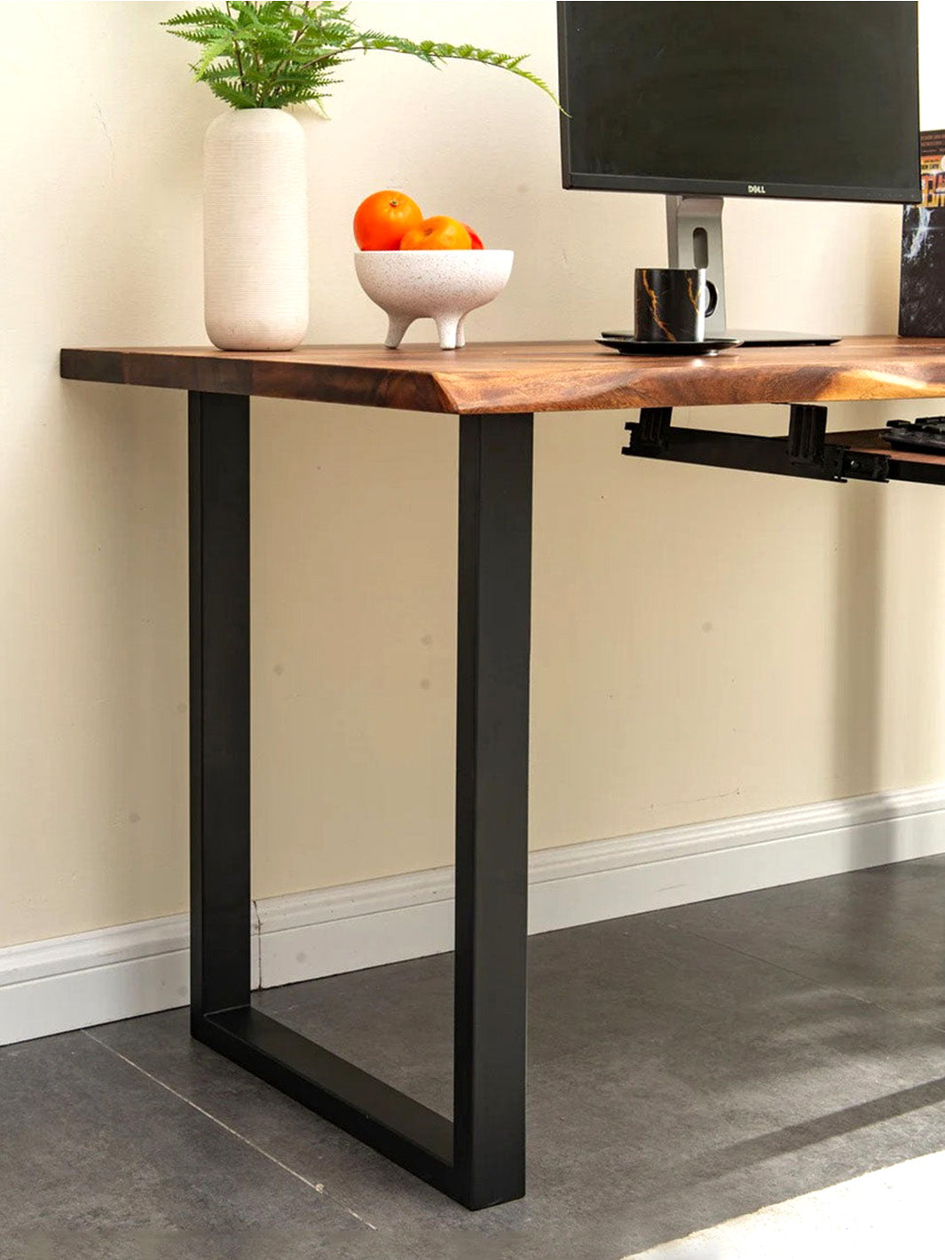 Handcrafted Modern Desk Dark Brown Walnut Wood Top Metal U-Shaped Legs | Multiple Sizes Options