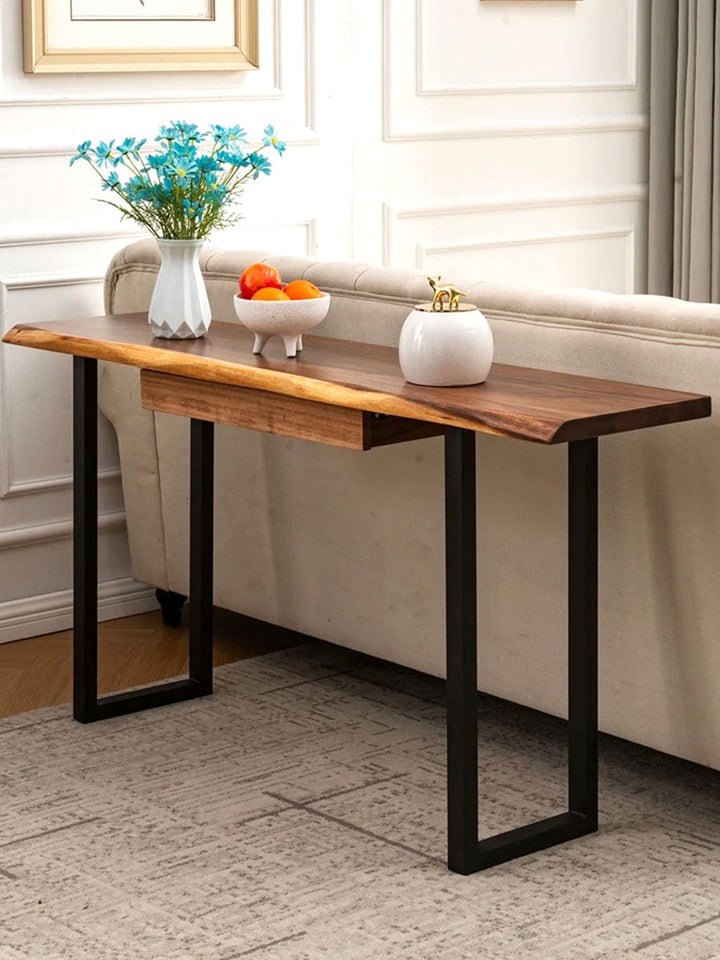 Modern Walnut and Black Wood Console Table with Drawers Riverside Tables RIV-0060-6