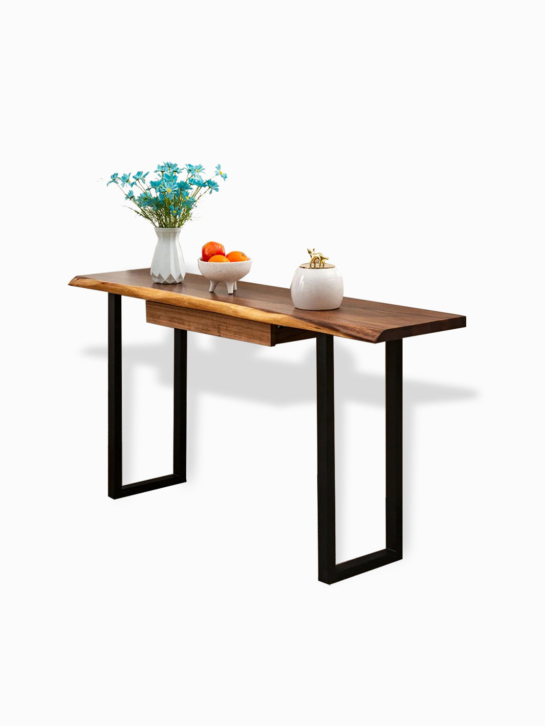 Modern Walnut and Black Wood Console Table with Drawers Riverside Tables RIV-0060