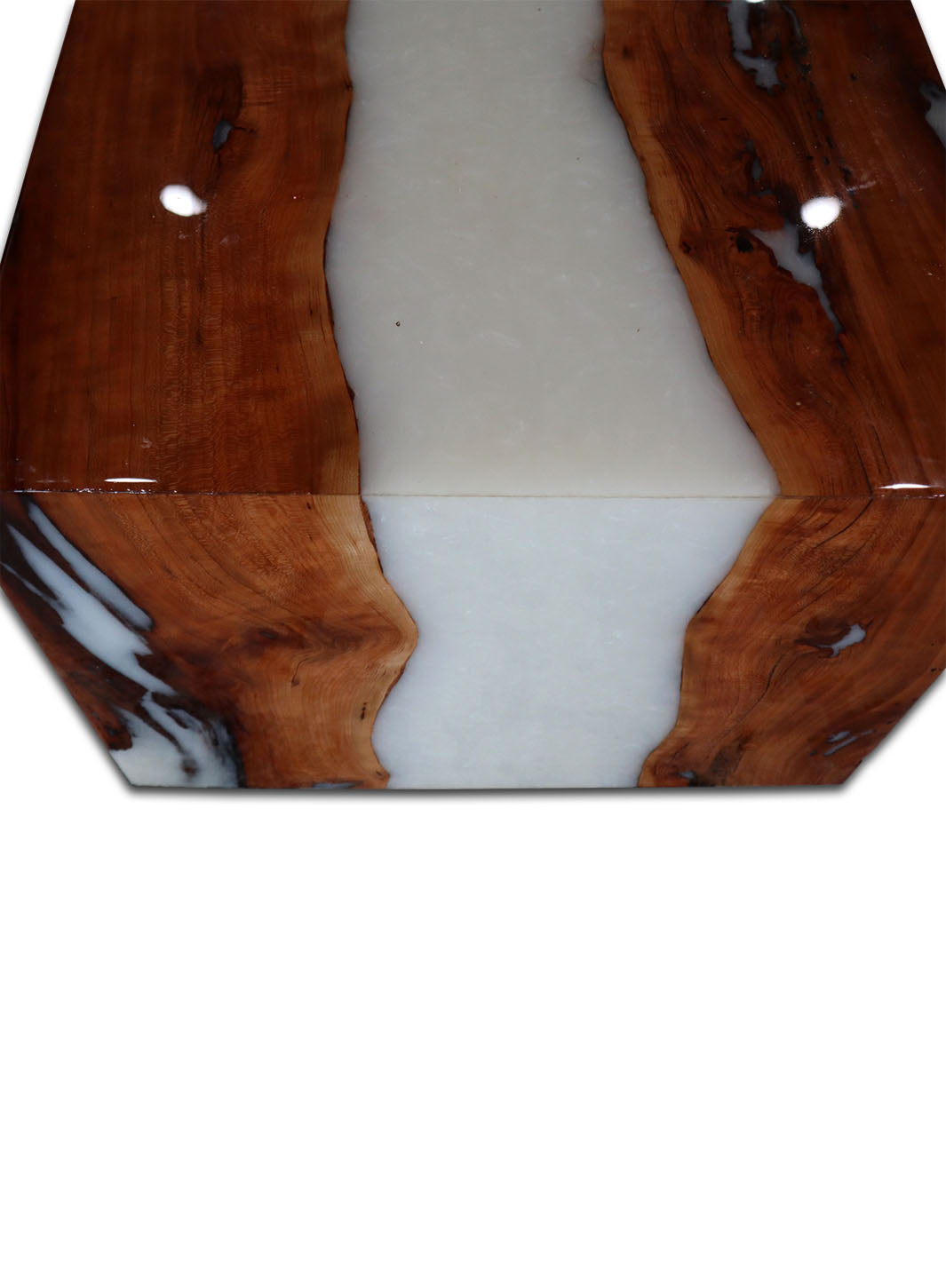 Solid Cherry Wood Epoxy Coffee Table, White Epoxy Waterfall Coffee Table Earthly Comfort  -1
