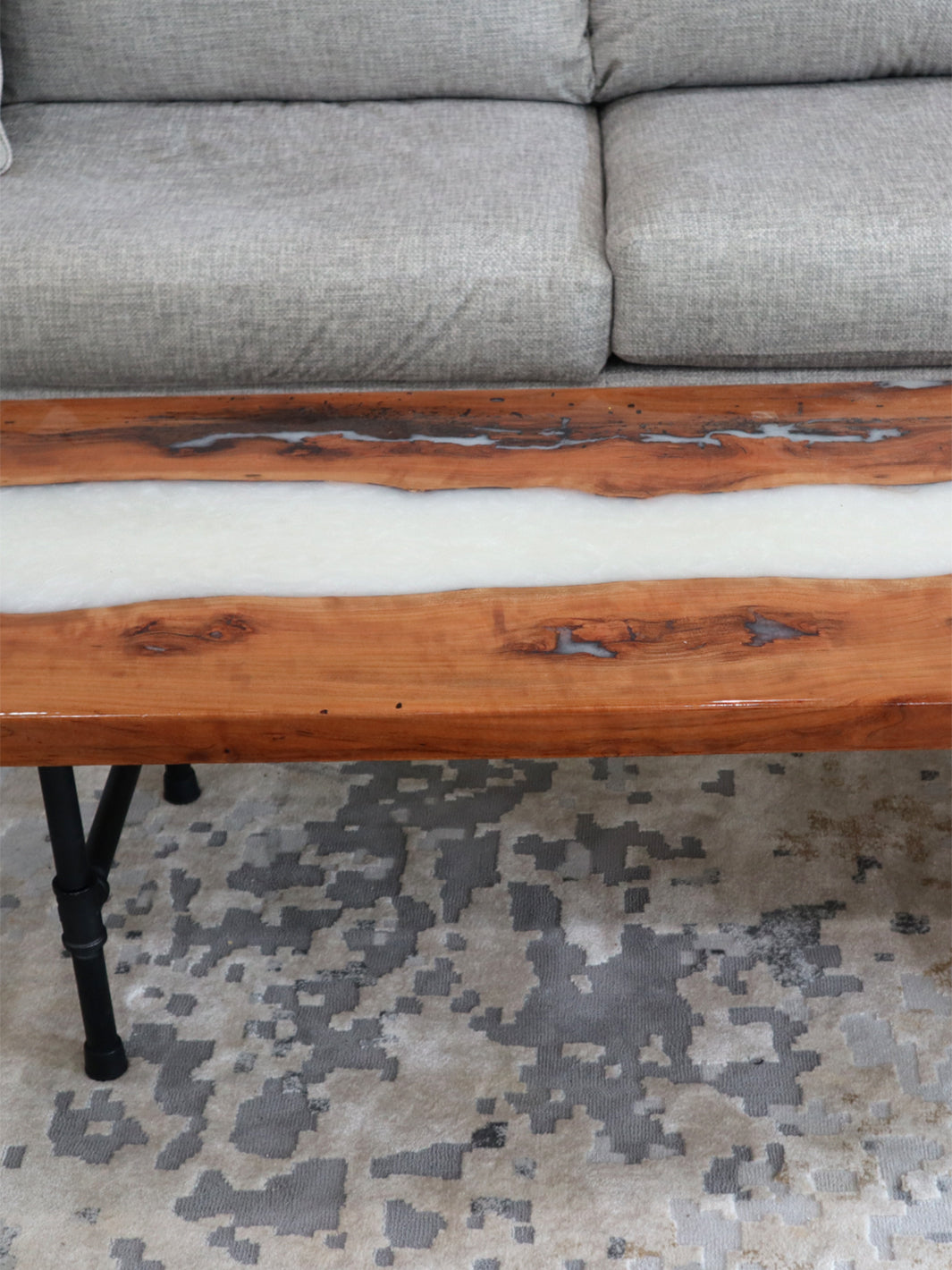Solid Cherry Wood Epoxy Coffee Table, White Epoxy Waterfall Coffee Table Earthly Comfort  -2
