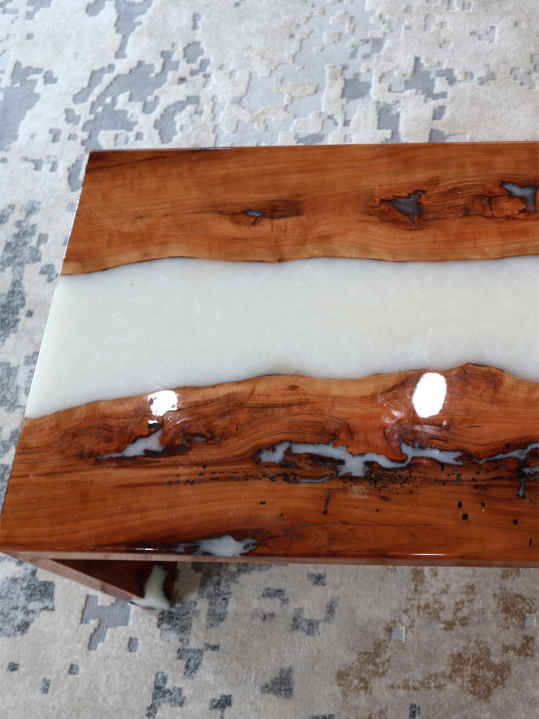 Solid Cherry Wood Epoxy Coffee Table, White Epoxy Waterfall Coffee Table Earthly Comfort  -5