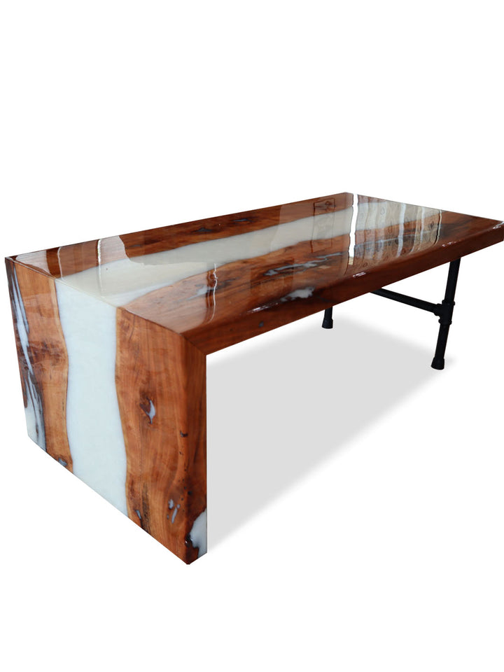 Solid Cherry Wood Epoxy Coffee Table, White Epoxy Waterfall Coffee Table Earthly Comfort  