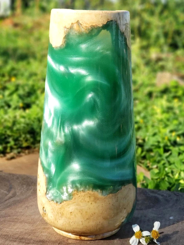 Handcrafted Epoxy Resin Decorative Flower Vase | Feng Shui Wealth Vase Wood Resin Decor TWR-0348-2