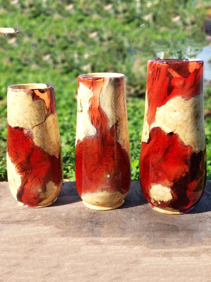 Handcrafted Epoxy Resin Decorative Flower Vase | Feng Shui Wealth Vase Wood Resin Decor TWR-0348-5