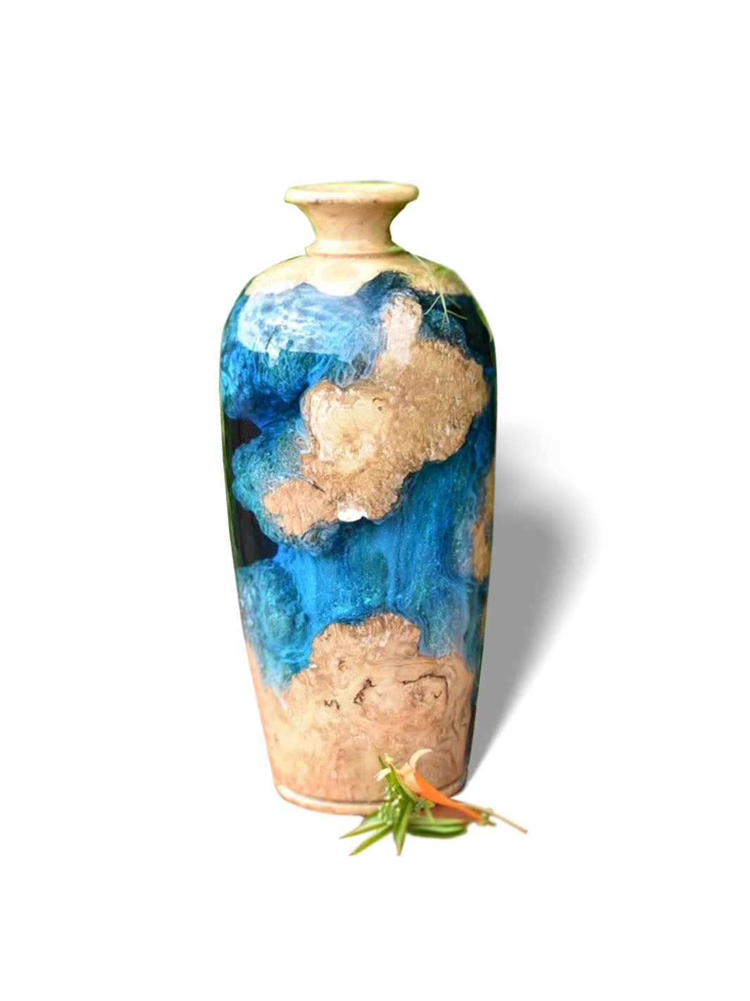 Handcrafted Epoxy Resin Decorative High Neck Rich Vase | Feng Shui Vase Wood Resin Decor TWR-0406