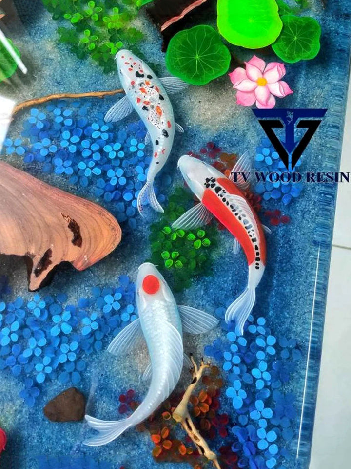 Handcrafted Hand-Painted Koi Fish Epoxy Resin Table Wood Resin Tables TWR-0502-3