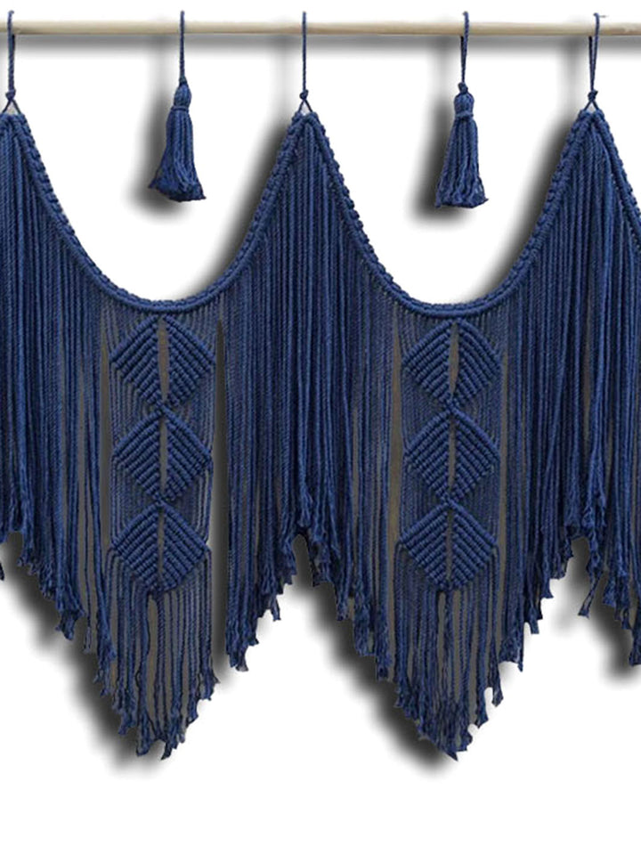 Handcrafted Navy Blue Macrame Boho Wall Hanging Headboard Decoration WallKnot Curtains & Drapes WKN0144-1