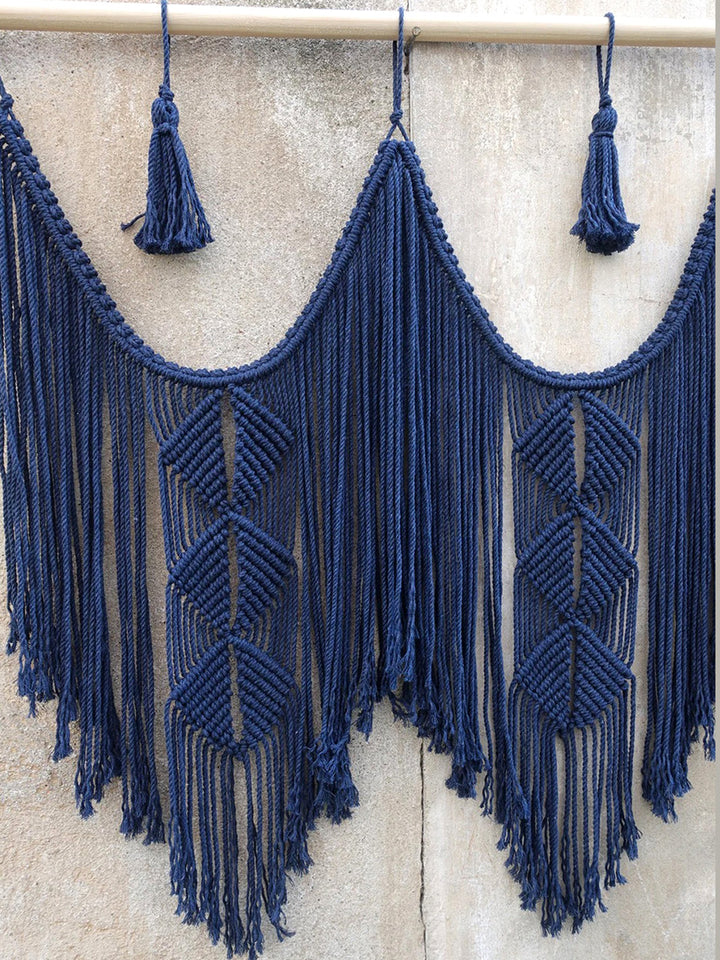 Handcrafted Navy Blue Macrame Boho Wall Hanging Headboard Decoration WallKnot Curtains & Drapes WKN0144-10
