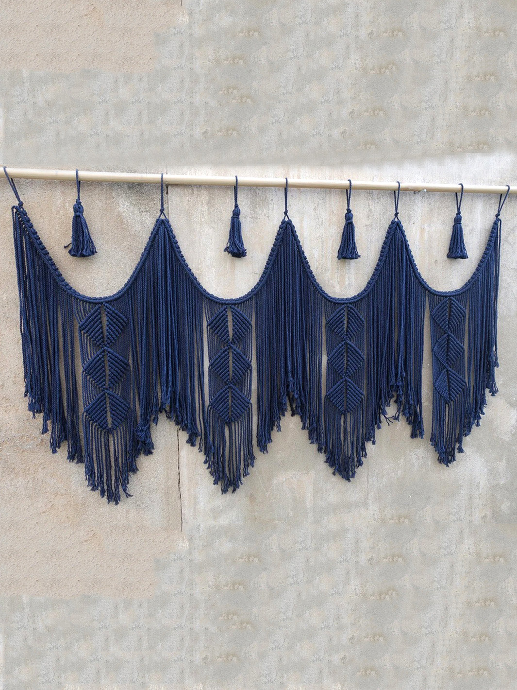 Handcrafted Navy Blue Macrame Boho Wall Hanging Headboard Decoration WallKnot Curtains & Drapes WKN0144-2