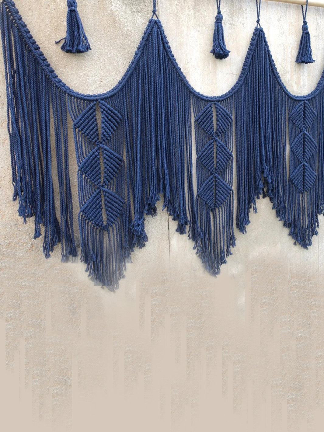 Handcrafted Navy Blue Macrame Boho Wall Hanging Headboard Decoration WallKnot Curtains & Drapes WKN0144-3