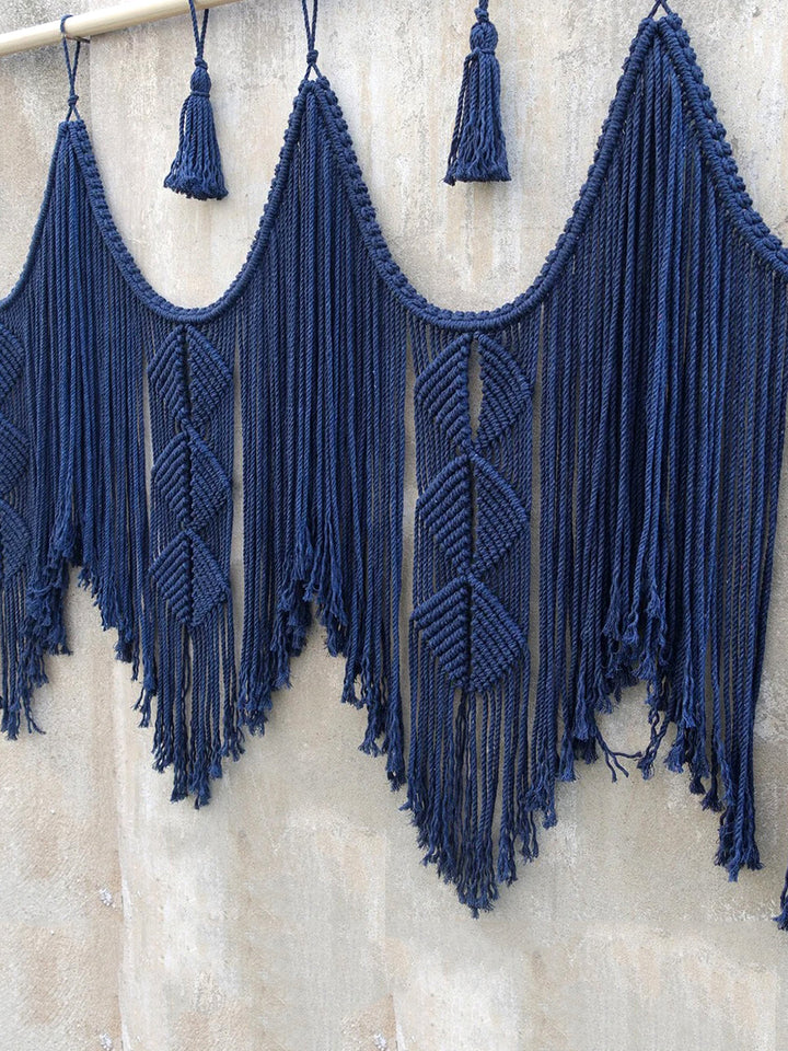 Handcrafted Navy Blue Macrame Boho Wall Hanging Headboard Decoration WallKnot Curtains & Drapes WKN0144-4