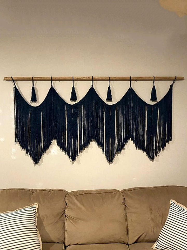 Handcrafted Navy Blue Macrame Boho Wall Hanging Headboard Decoration WallKnot Curtains & Drapes WKN0144-5
