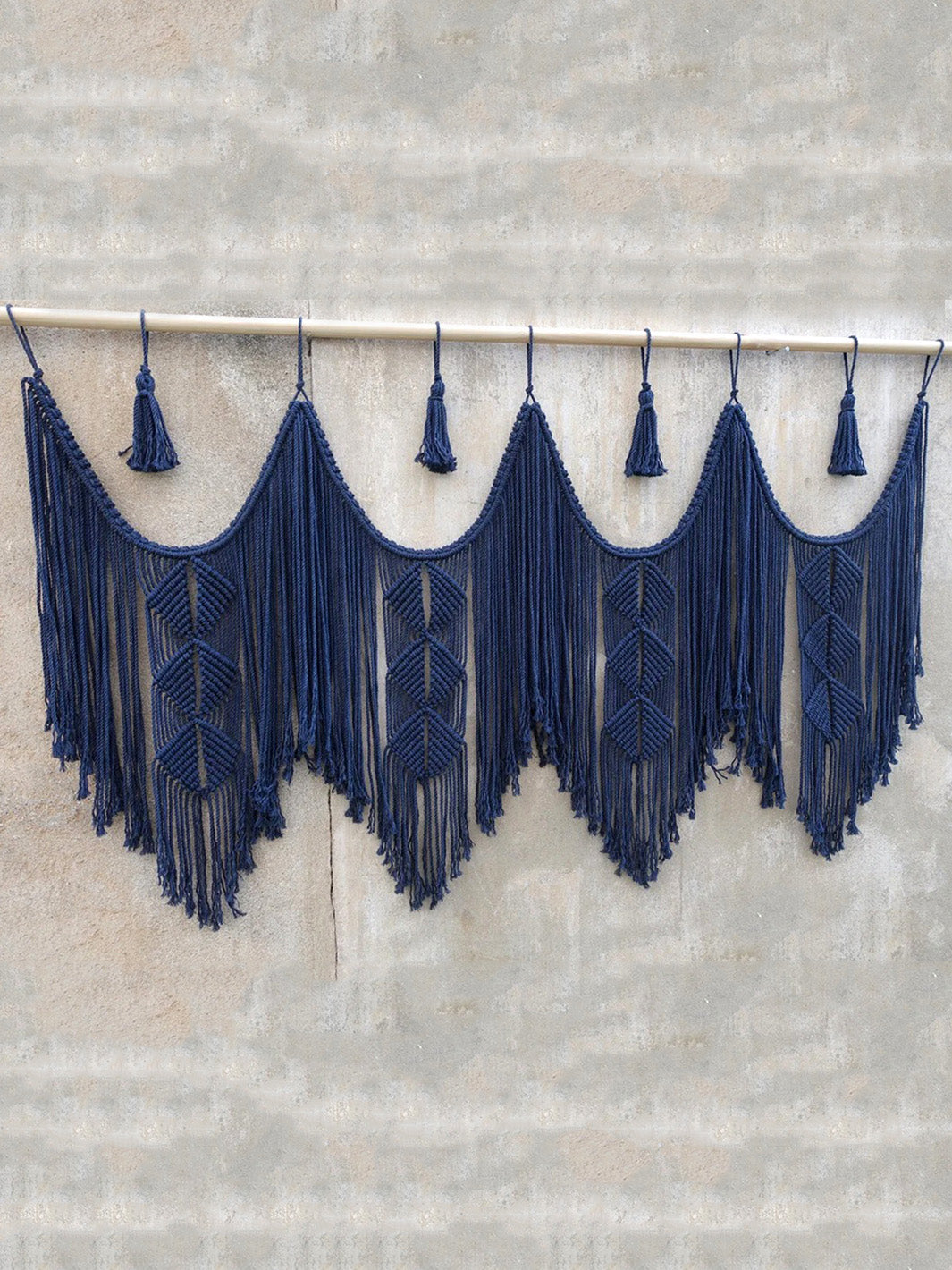 Handcrafted Navy Blue Macrame Boho Wall Hanging Headboard Decoration WallKnot Curtains & Drapes WKN0144-6
