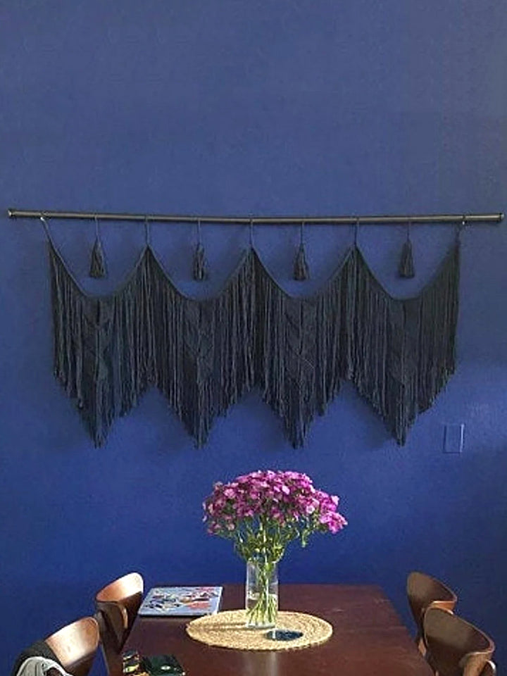 Handcrafted Navy Blue Macrame Boho Wall Hanging Headboard Decoration WallKnot Curtains & Drapes WKN0144-9