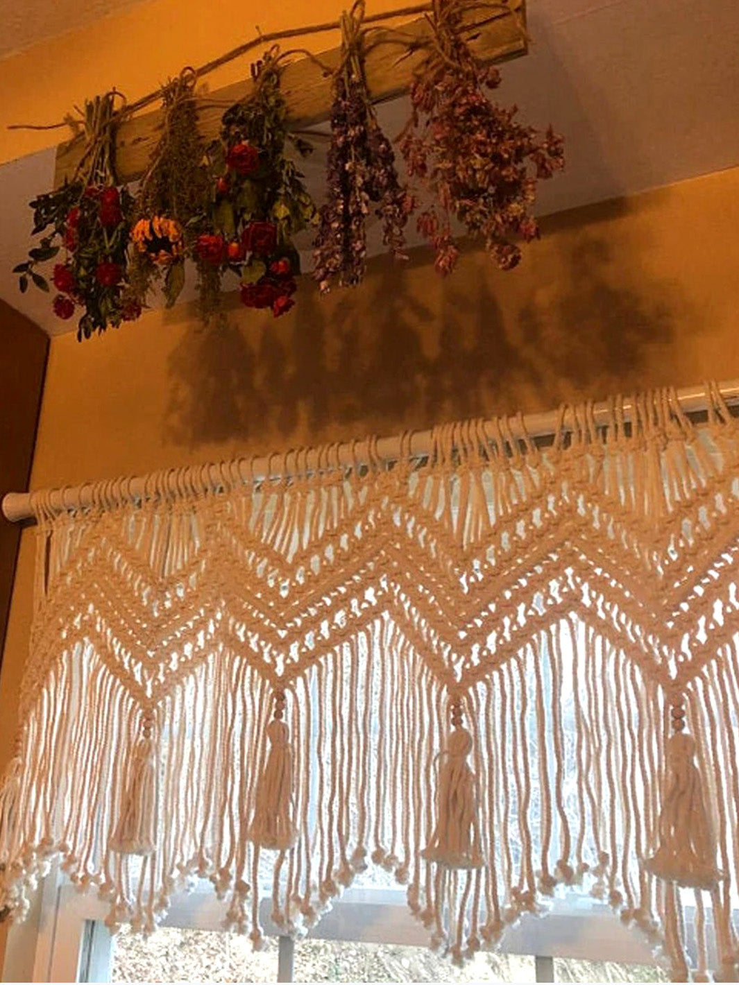 Handcrafted Macrame Boho Valance Window Curtain WallKnot Curtains & Drapes WKN0169-6