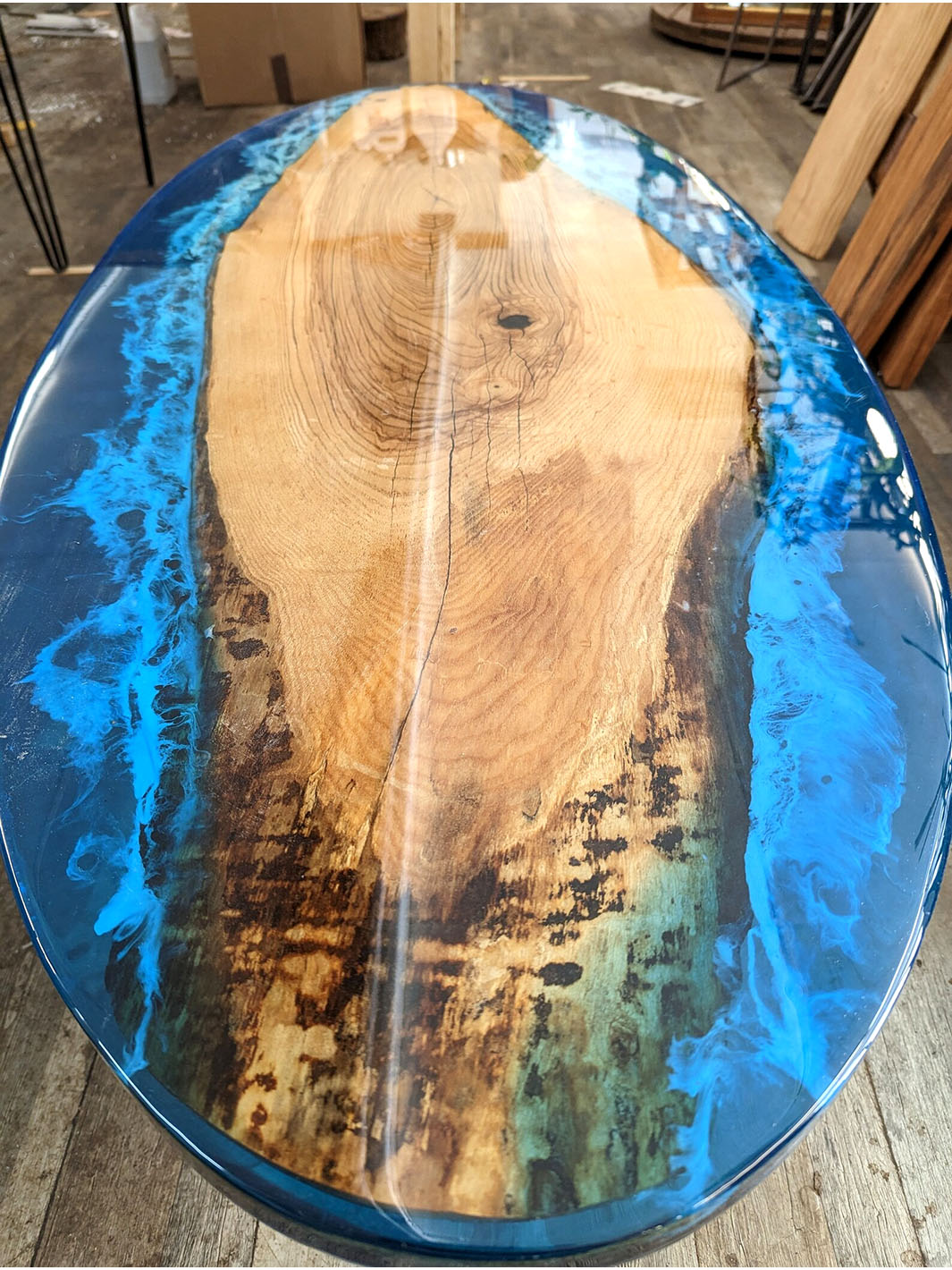 Oval Epoxy Coffee Table With Ocean Epoxy Design