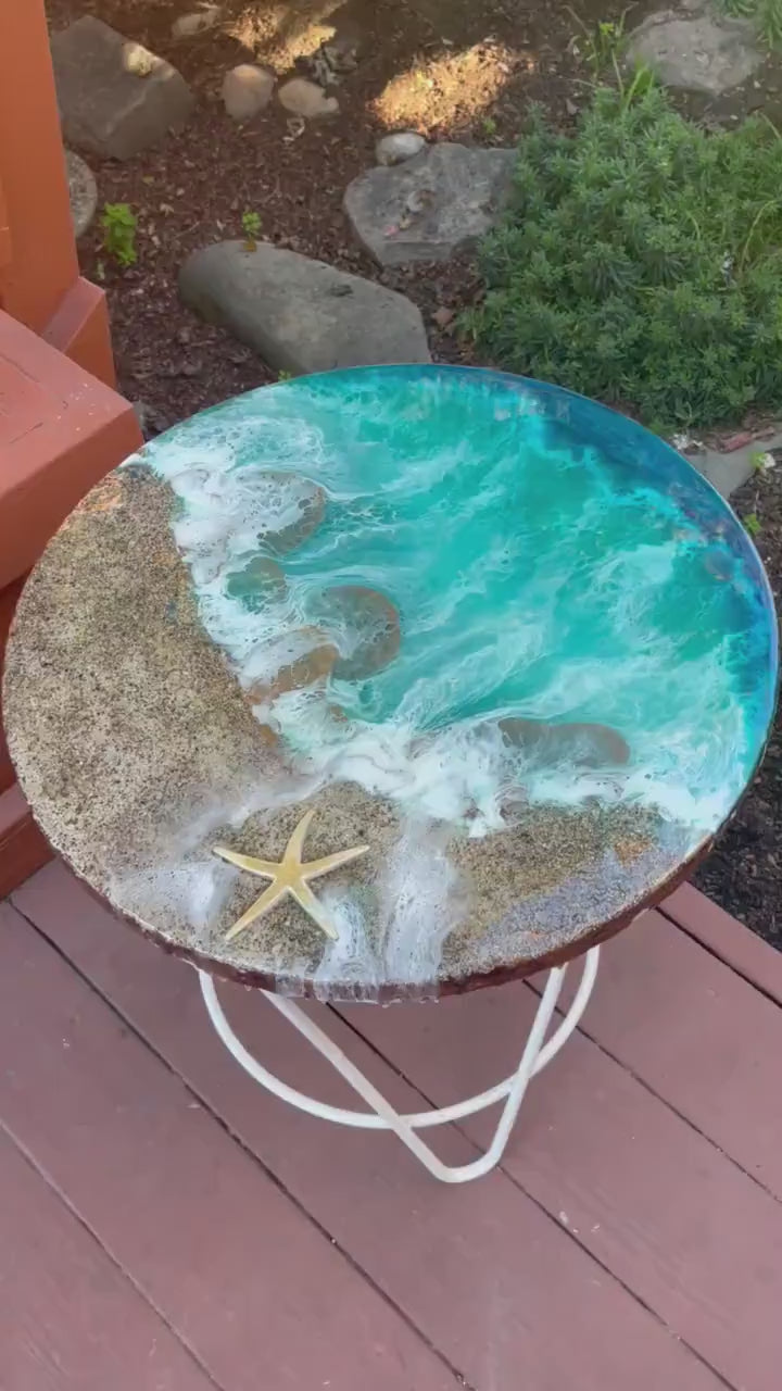20”D Handcrafted Epoxy Resin Ocean River Beach Table Indoor/Outdoor Coffee Table Video 20"D Handcrafted Epoxy Resin Ocean River Beach Table Indoor/Outdoor Coffee Table Artsheedal Tables