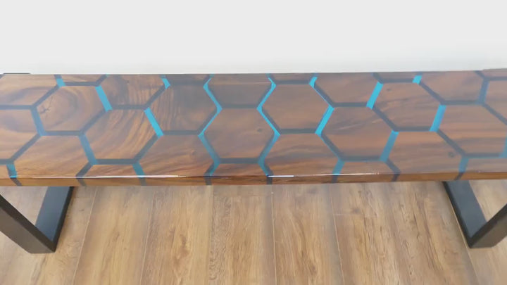 Hexagon Shape Handcrafted Epoxy Resin Wooden Bench | 180cm x 30cm