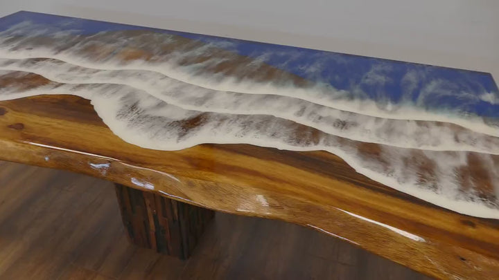 Handcrafted River Beach Epoxy Resin Wooden Dining Table | 180x80cm