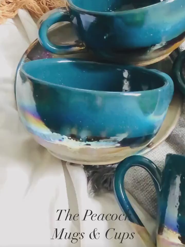 Artistic Handcrafted Peacock Ceramic Cappuccino Cup Deco Cups DCB0032