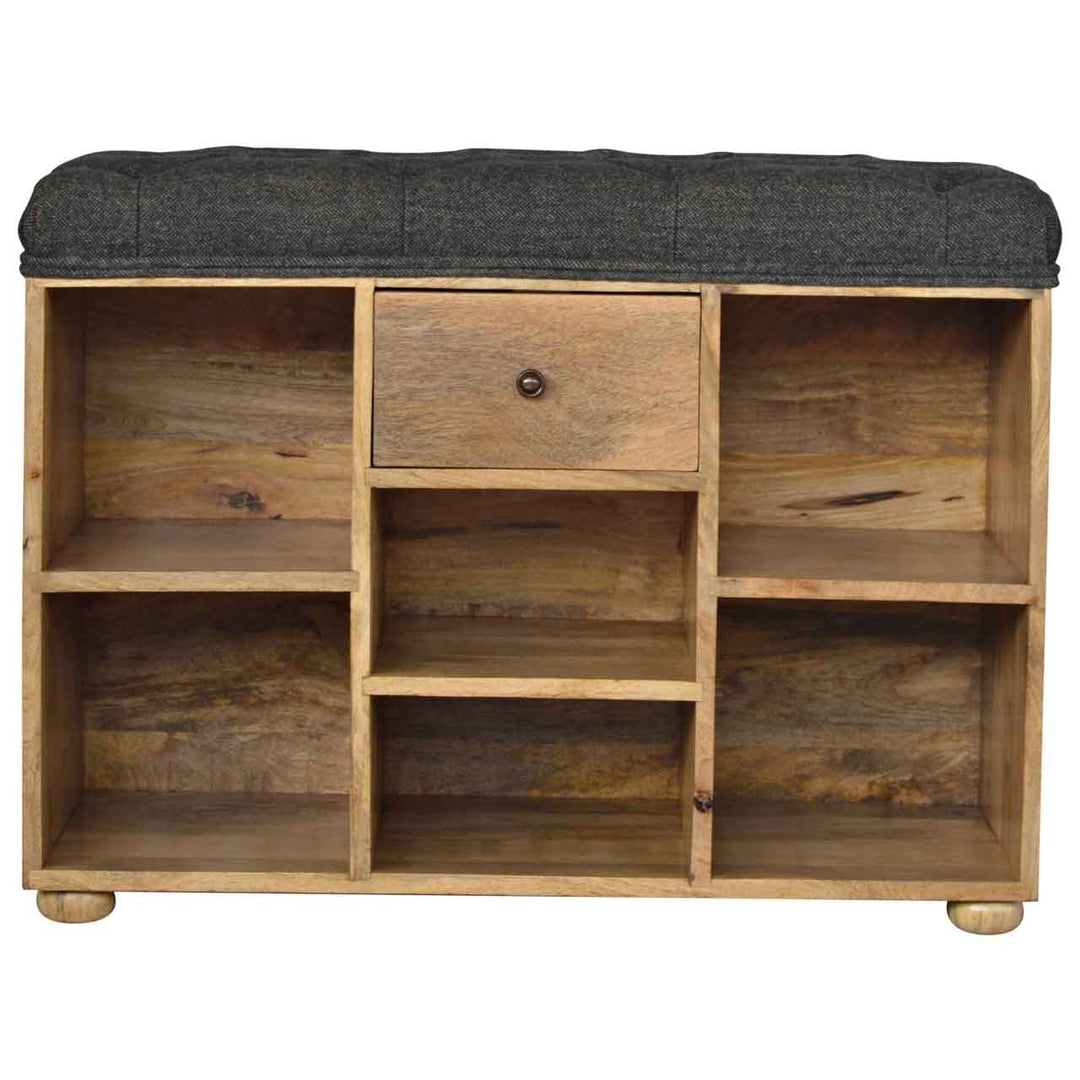Artisan Furniture Black Tweed 6 Slot Shoe Storage Bench - 100% Solid Mango Wood Shoe Storage Bench with Cushion Top | SKU IN014 Benches Artisan Furniture   