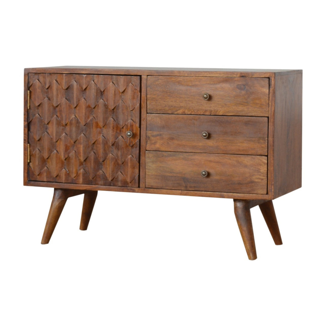 Carved Chestnut Finished Sideboard - 100% Solid Mango Wood Multi-Purpose Cabinet Buffets & Sideboards Artisan Furniture   