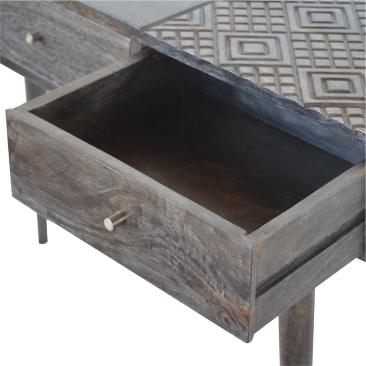 Artisan Furniture Ash Black 3 Drawer Console Table - Hand Carved Top | SKU IN1047 Drawer Slides Artisan Furniture   