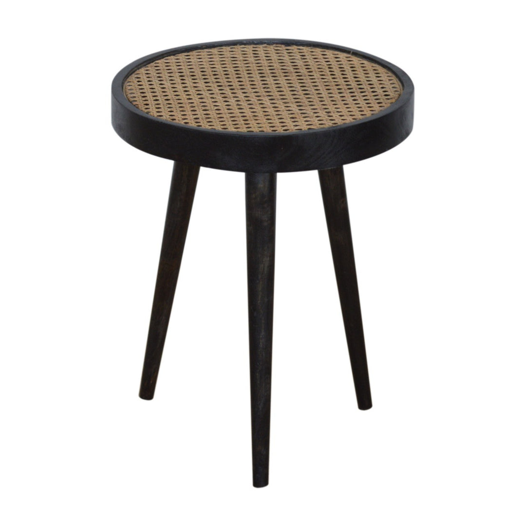 Artisan Furniture Ash Black Rattan End Table - Solid Mango Wood End Table with Hand-Woven Rattan Top | SKU IN1324 End Tables Artisan Furniture   